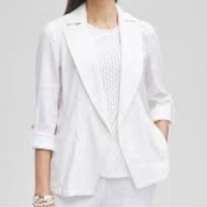 Chico's Linen Blend Stretch Blazer Size 10 White Lightweight Casual EUC